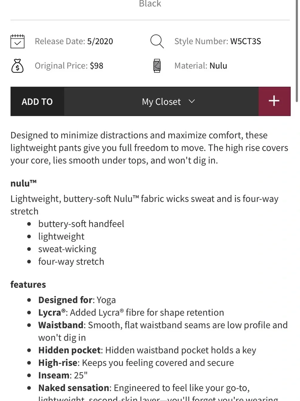Lululemon Align Pant II 25
